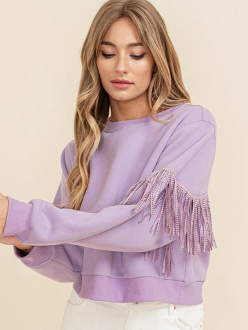 Madyson Embellished Fringe Sweater - Lavender