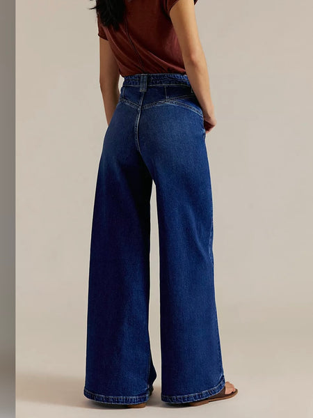 Free People Kellee High Rise Palazzo Jeans - Blue Night