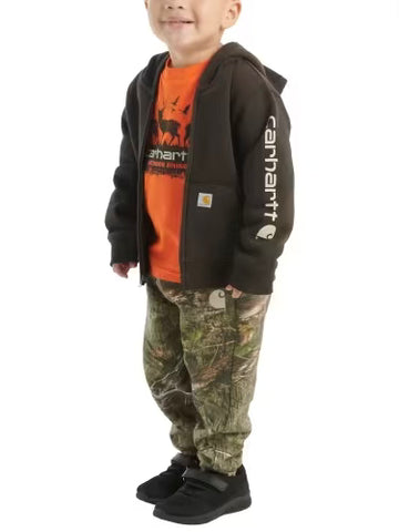 Carhartt Boys Long Sleeve T-Shirt, Fleece Jacket & Camo Pant 3 Piece Set - Oak DNA Print (211)