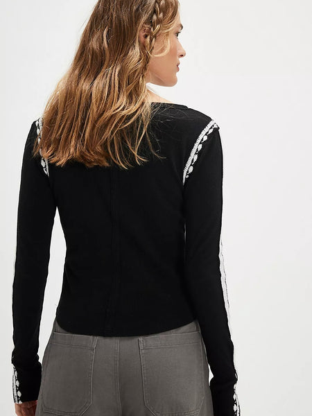 Free People Lost Love Long Sleeve - Black Combo