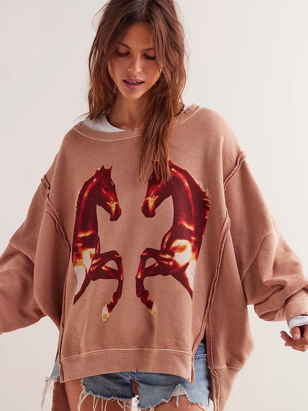 Free People Graphic Camden Pullover - Mirrored Horses