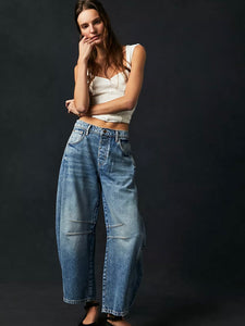Free People We The Free Good Luck Mid-Rise Barrel Jeans - Ultra Light Beam