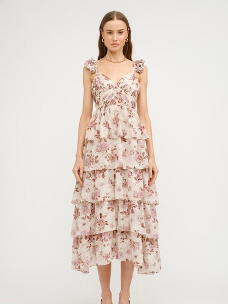 Alex Tiered Floral Dress - Mauve