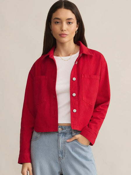 ZSupply All Day Cropped Denim Jacket - Cherry