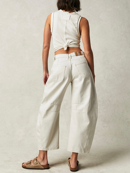 Free People Lucky You Mid Rise Barrel Pants- Milk