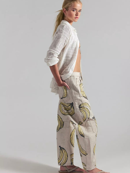 We The Free Good Luck Printed Barrel Jeans- Go Bananas