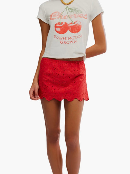 Eyes On You Floral Eyelet Embroidered Miniskort- High Risk Red