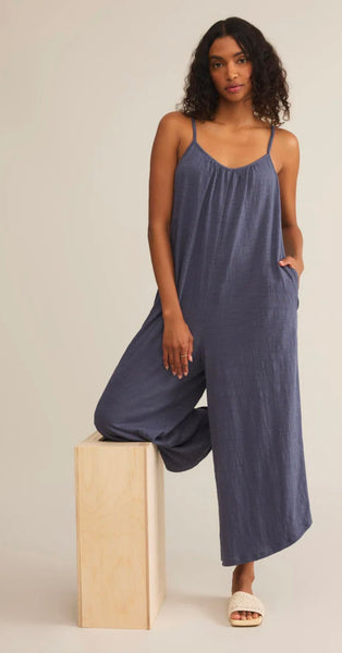 Zsupply Textured Flared Jumpsuit - Worn Blue