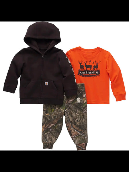 Carhartt Boys Long Sleeve T-Shirt, Fleece Jacket & Camo Pant 3 Piece Set - Oak DNA Print (211)