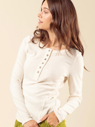 Soft Brushed Henley Top- Cream