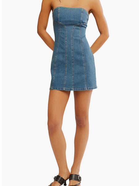 Free People Alexa Mini Dress - Stone Wash Blue