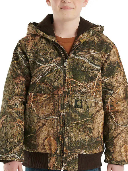 Boys Zip-Front Canvas Insulated Hooded Camo Jacket (Child/Youth)