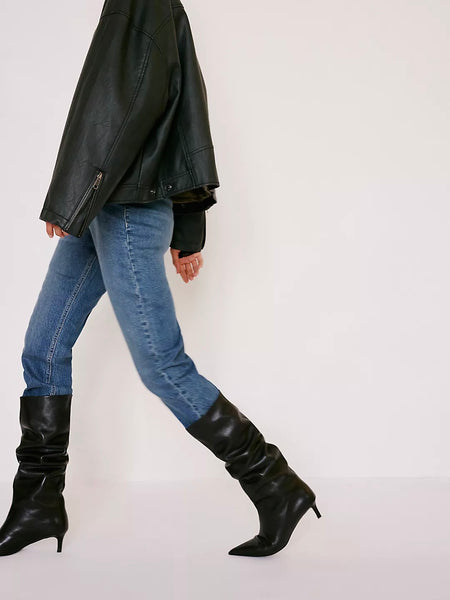 Free People Kiki Kitten Heel Boots - Black Leather