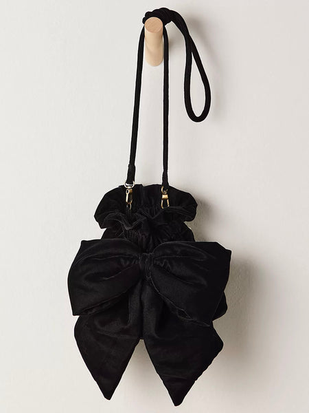 Free People Belle Velvet Bow Bag - Black