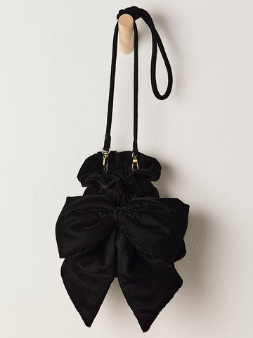 Free People Belle Velvet Bow Bag - Black