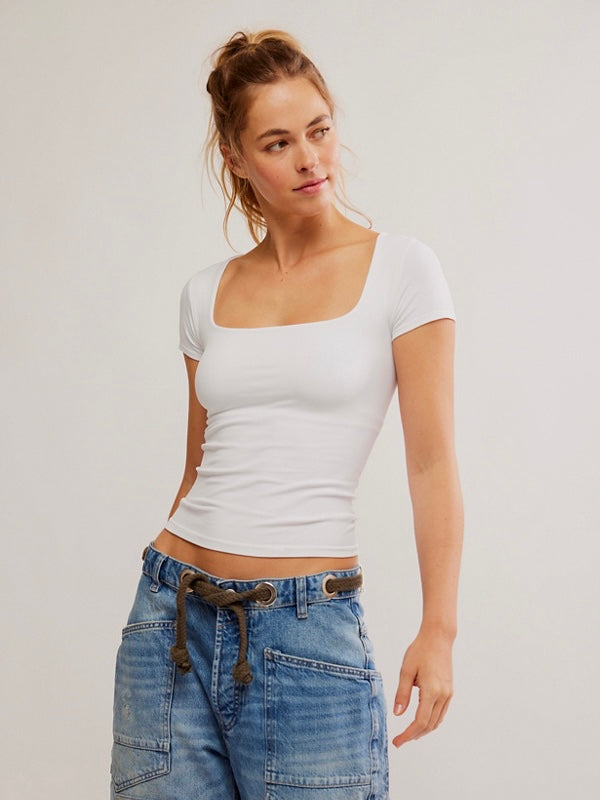 Free People Clean Lines Baby Tee- White