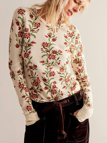 Free People Pretty Little Thermal - Sand Combo Folk Vine