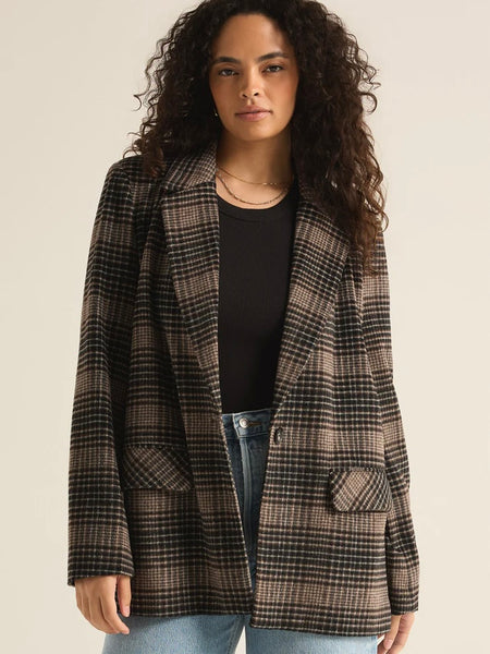 ZSupply Kingston Relaxed Plaid Blazer- Latte