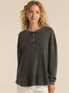 ZSupply Jax Cozy Waffle Henley- Jet Black