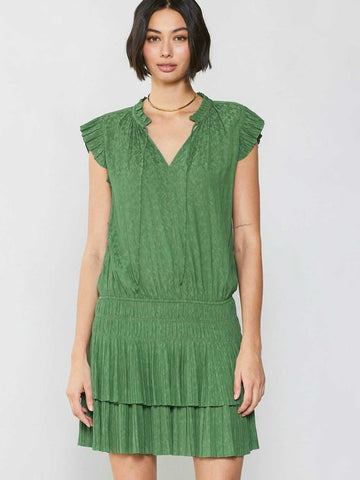 Leopard Jacquard Mini Dress - Leaf Green