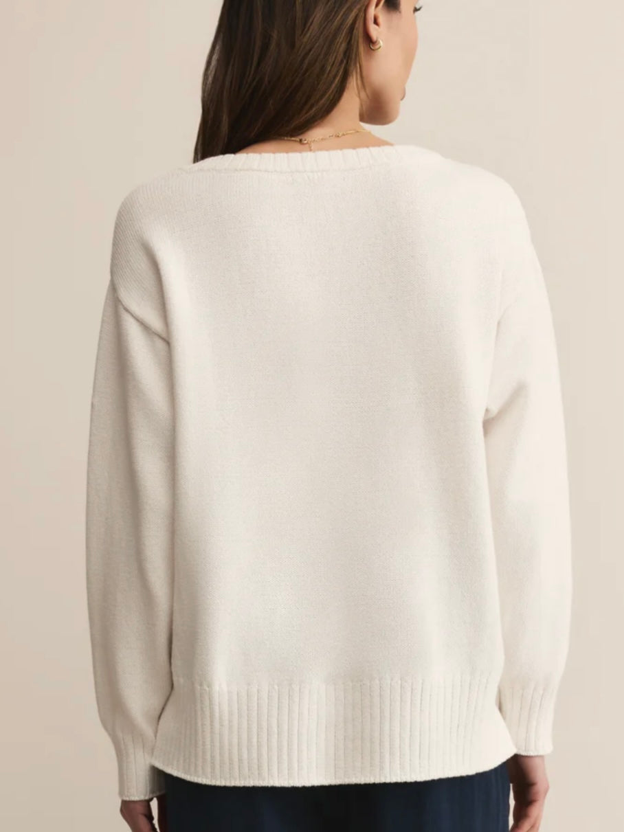 ZSupply All Around Cotton V Neck Sweater - White