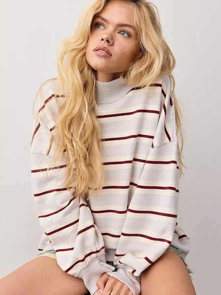 Palm Springs Striped Pullover-Washed Blue Combo
