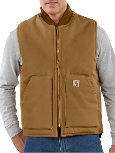 Carthartt Men’s Relaxed Fit Firm Duck Insulated Rib Collar Vest - Carthartt Brown