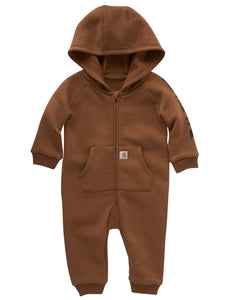 Kid's Carhartt Boys Long Sleeve Fleece Front Zip Hooded Coveralls - Carhartt Brown