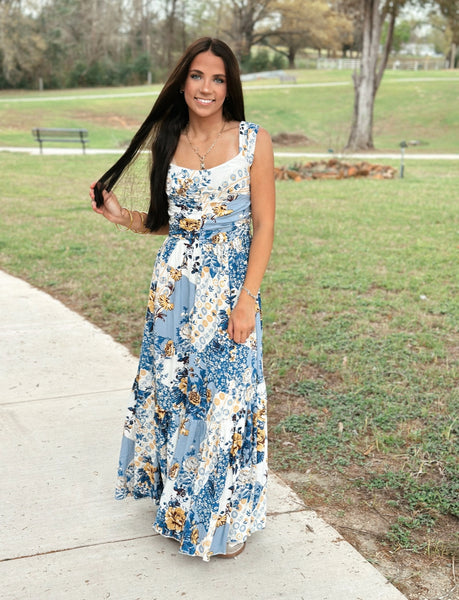 Free People Sasha Floral Mesh Midi Dress - Porcelain Combo