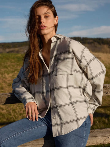 ZSupply River Plaid Button Top- Sea Salt