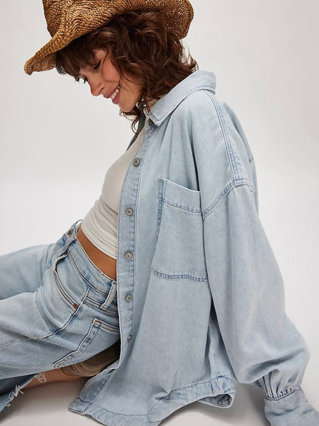 Free People We The Free Ashley Denim Shirt - Classic Blue Wash