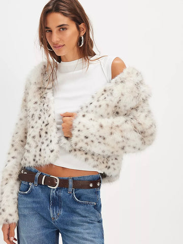 Free People Louder Please Faux Fur Jacket - Snow Leopard