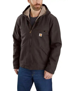 Carhartt Men's Sherpa Lined Jacket Relaxed Fit Washed Duck - Dark Brown