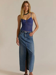 Free People Nothing Better Denim Maxi Skirt - Little Things