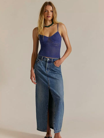 Free People Nothing Better Denim Maxi Skirt - Little Things