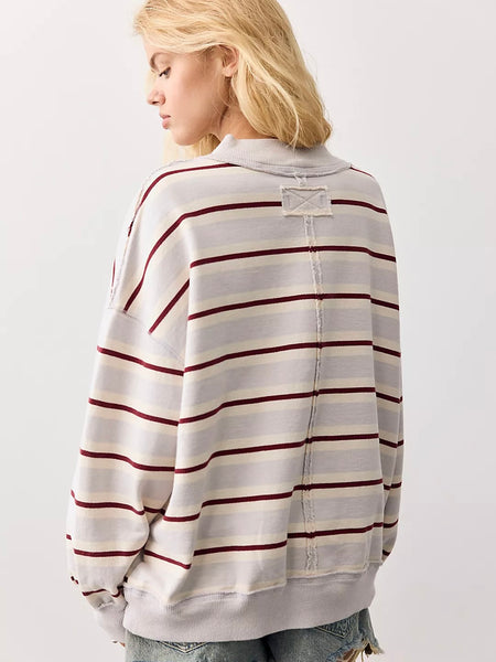 Palm Springs Striped Pullover-Washed Blue Combo