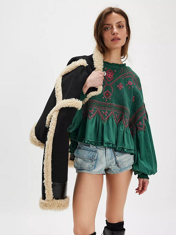 Free People Holly Knit Long Sleeve - Green Combo