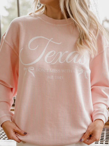 Corded Texas Est. Bow Pullover- Pink