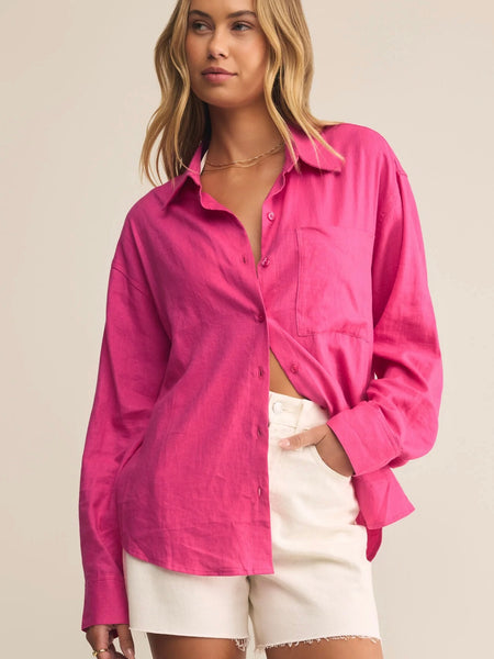 ZSupply Alfie Linen Button Up - Island Pink