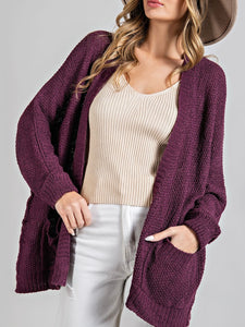 Free Knit Cardi- Plum