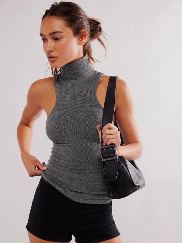 Free People Always Ready Seamless Turtleneck Tank- Black