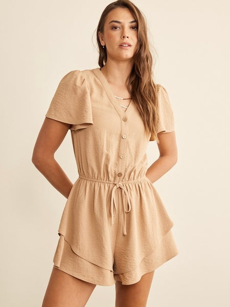 Layered Ruffle Bottom Romper - Latte