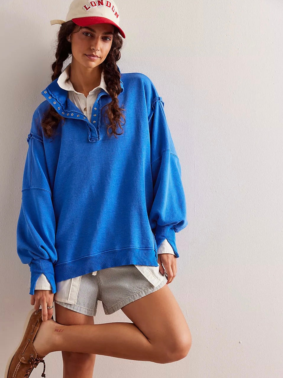 Free People We The Free Camden Henley Sweatshirt - Sapphire