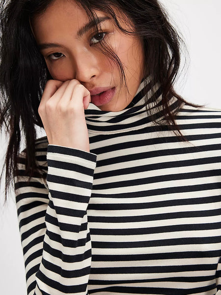 Free People Good Good Stripe Turtleneck - Black Combo