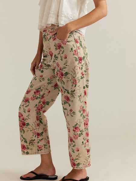 Free People Deep Trance Printed Jeans - Wallpaper Floral