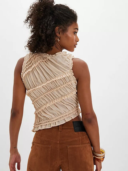 Free People Pink Sands Smocked Top - Chocolate
