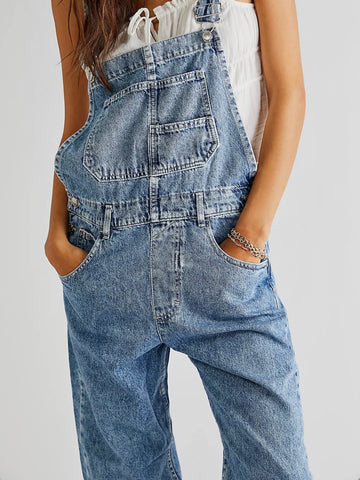 Free People Ziggy Denim Overalls - Powder Blue
