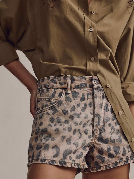 We The Free Now Or Never Printed Denim Shorts- Brown Sugar Combo