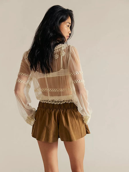 Free People Paradise Found Suede Skort - Caramel Cafe