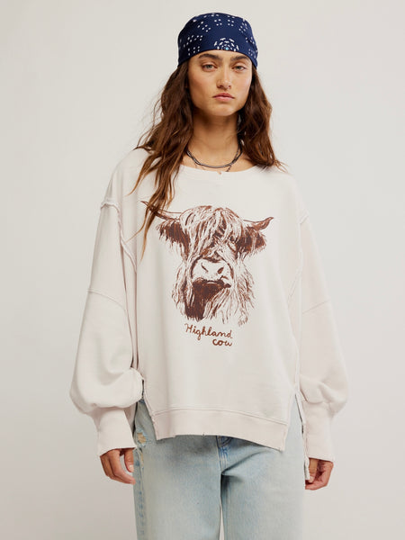 Free People Graphic Camden Sweatshirt - Highland Cow Combo